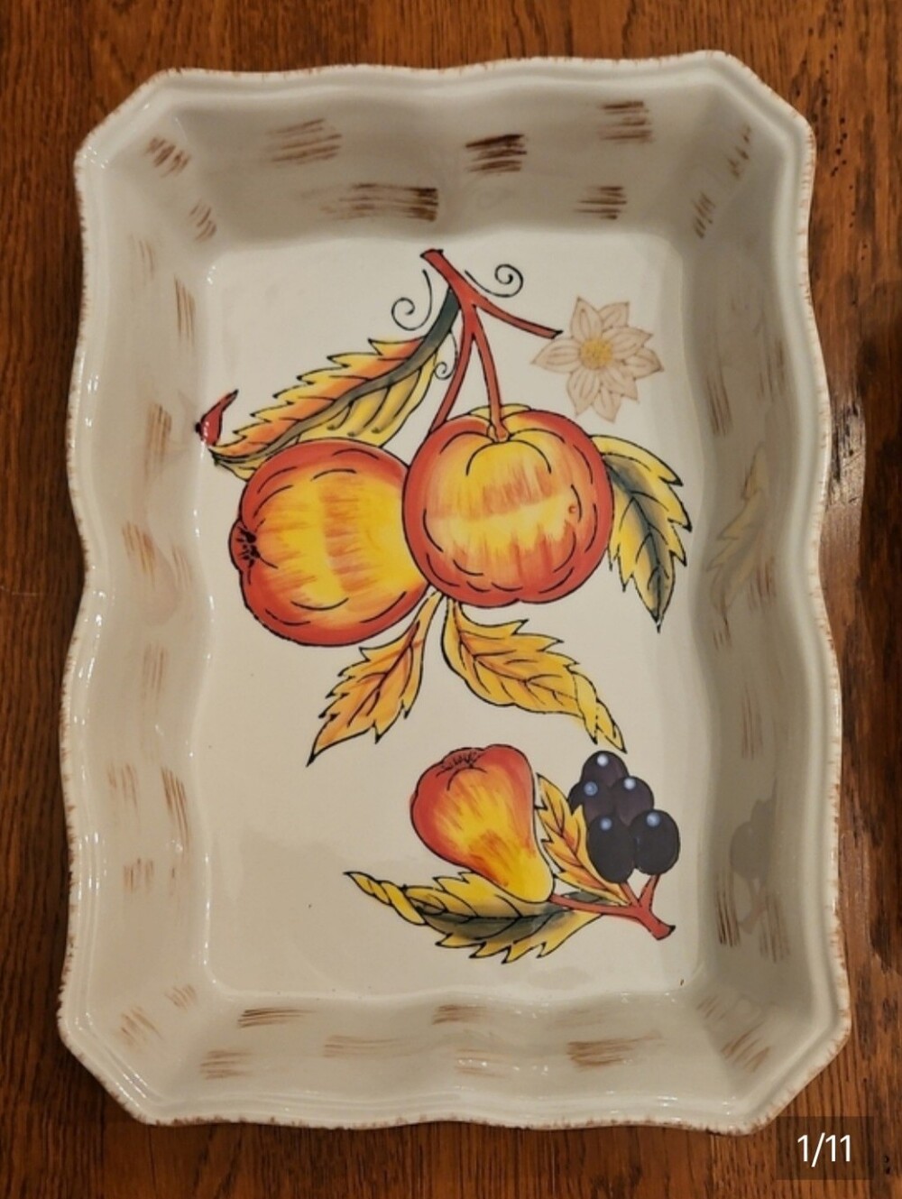 Home Trends Granada Fruit Ceramic Baking Casserole Dish 6"x 8.5" Vintage